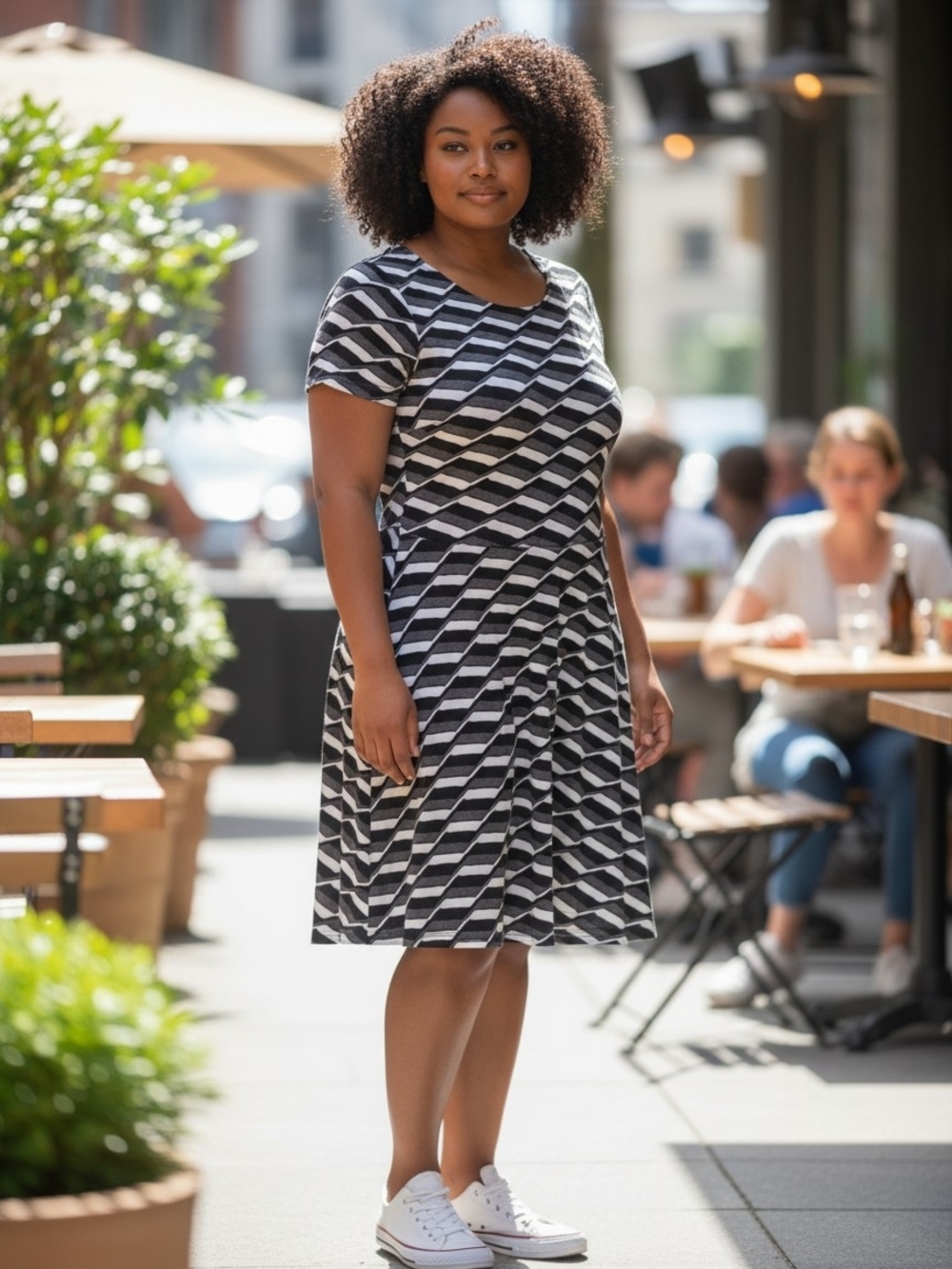Beige by eci Black & White Geometric Midi Dress
